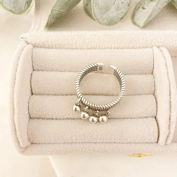 925 Sterling Silver Dangle Ball Ring Minimalist Ring Modern Textured Ring - Picture 5 of 8